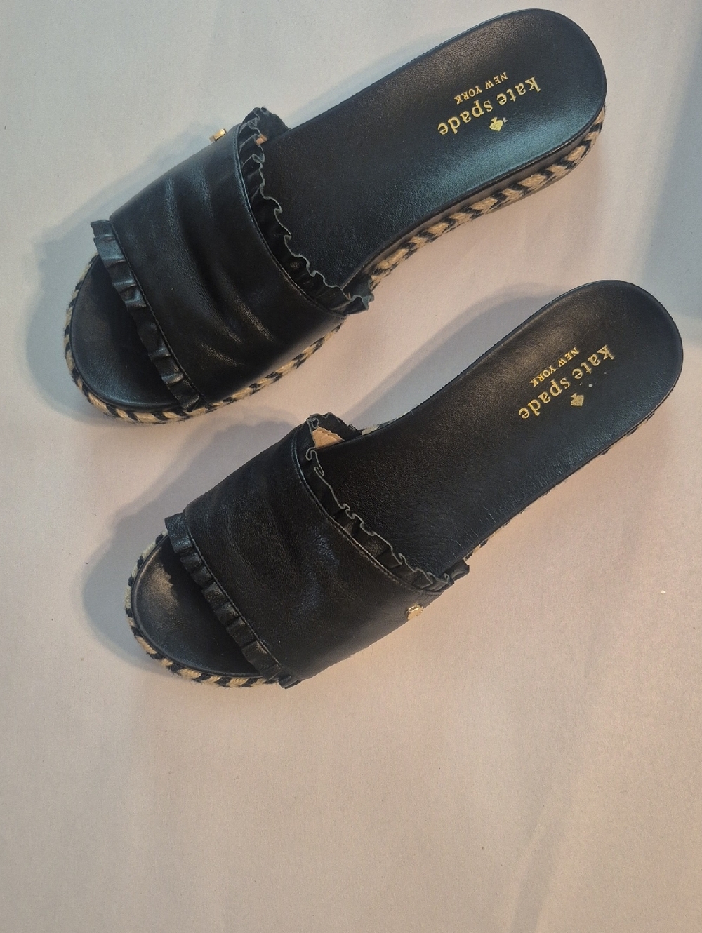 Kate Spade Black Ruffle Slide Sandals
